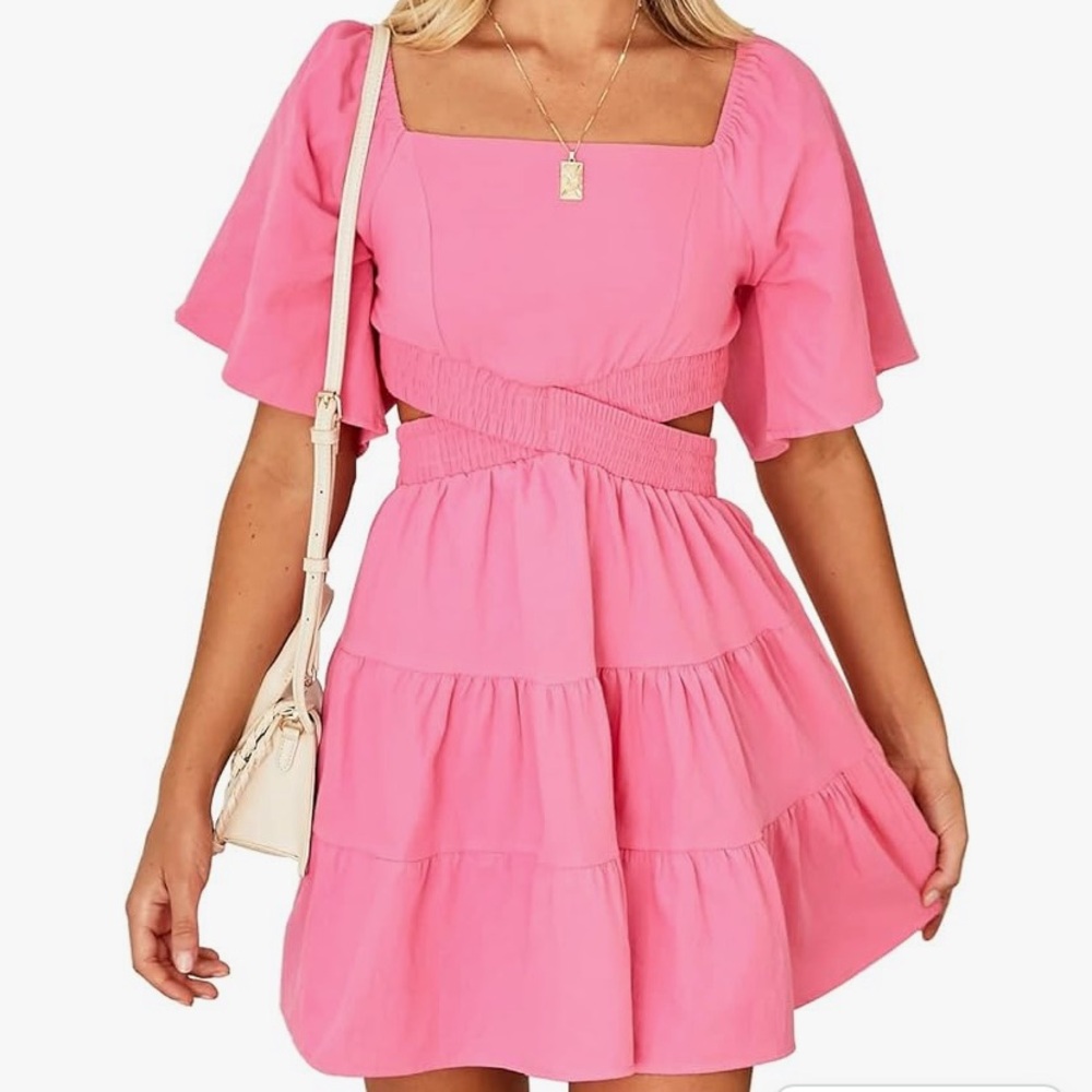 Amazon Shy Velvet pink mini dress - Square Neck, Crossover Waist